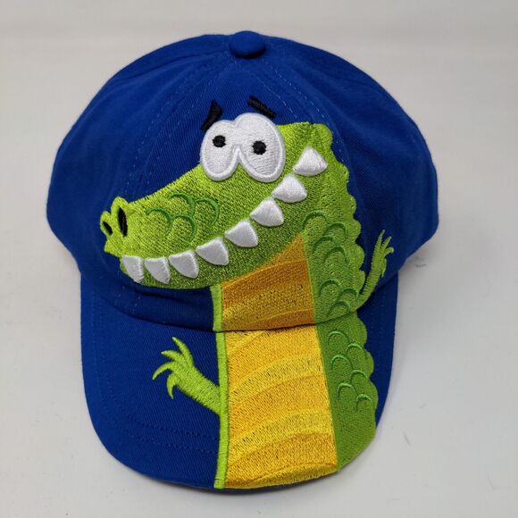 Kid Tees Stephen Joseph Boy's Hat Stretchy Blue Size Kid Embroidered Dinosaur - Picture 2 of 7